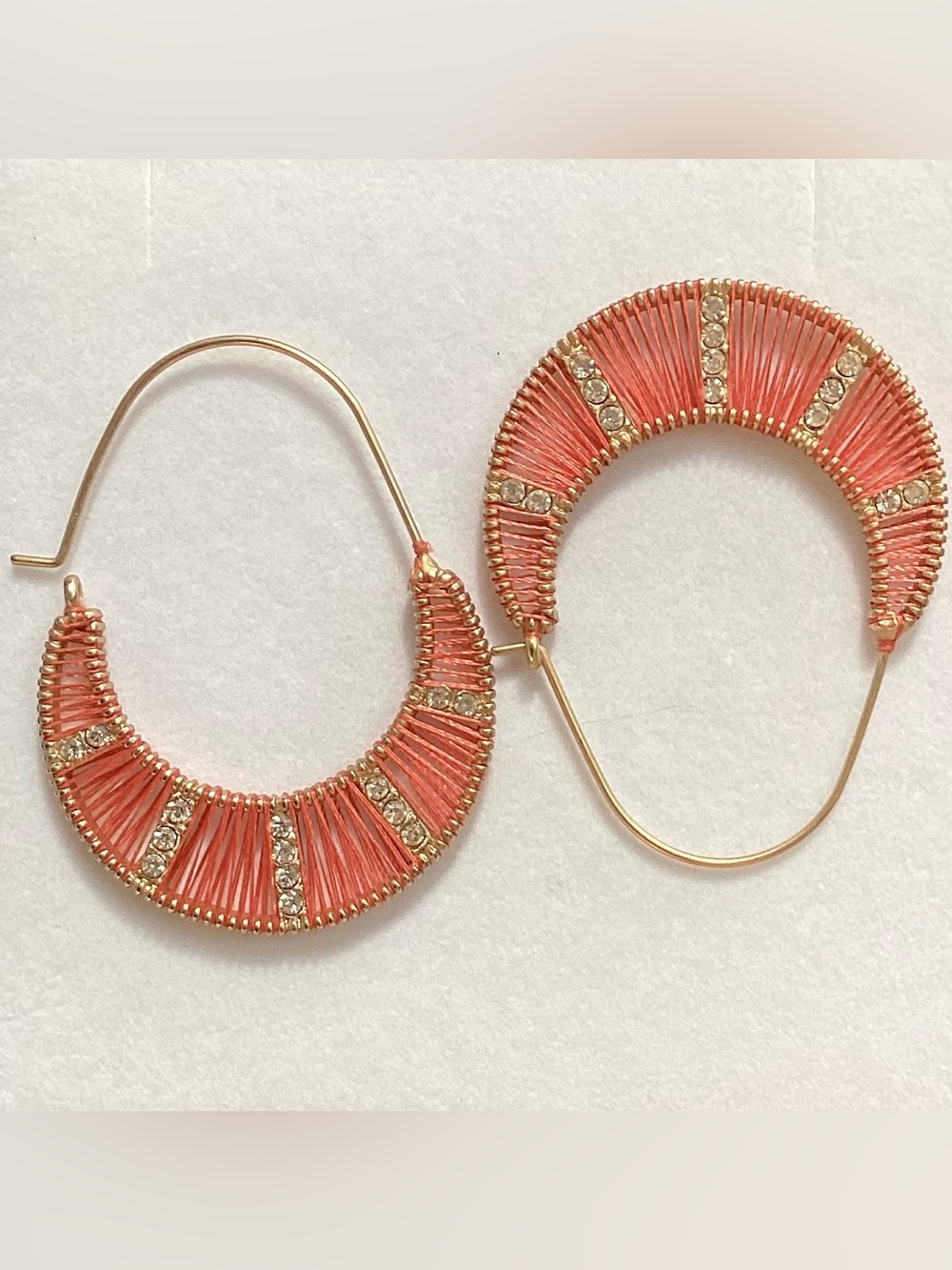 Express Coral Thread & Crystal Gold Hoop Earrings
